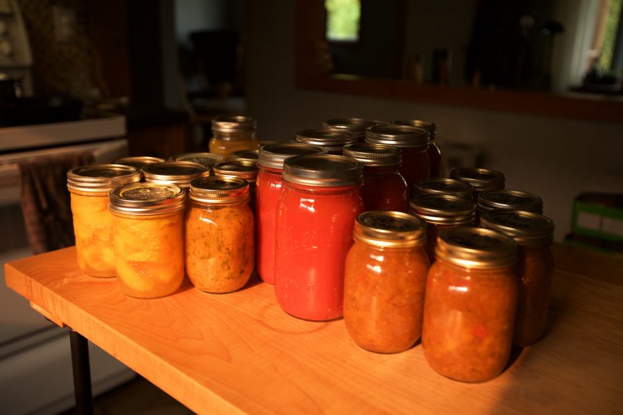 canned tomatoes and peaches